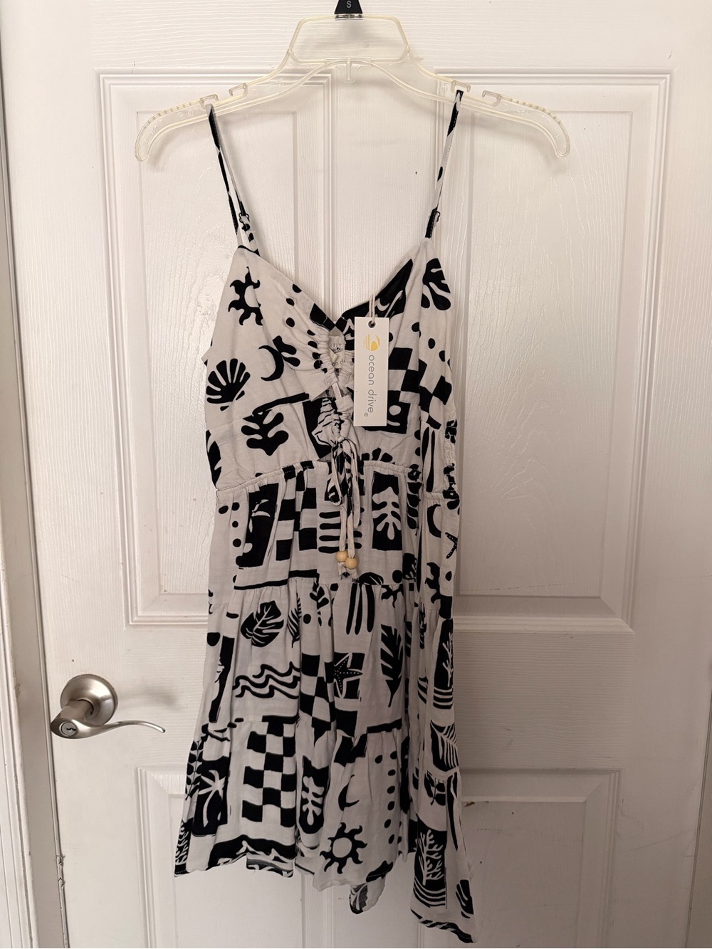 Ocean Drive Black and White Abstract Print Sundress